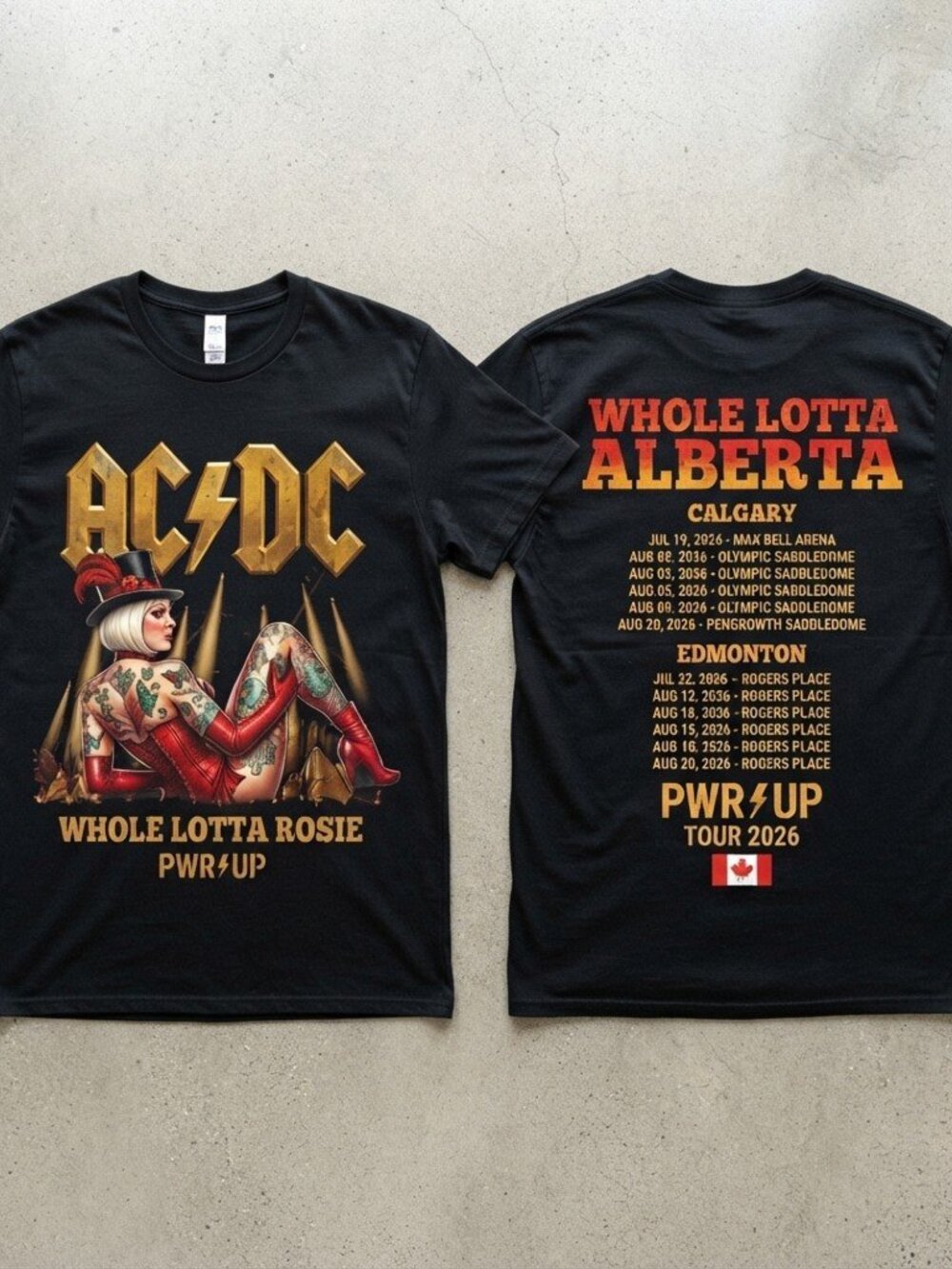 AC/DC Whole Lotta Rosie PWR UP Tour 2026 Alberta Black T-Shirt S-4XL